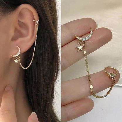 1PC New Fashion Gold Color Moon Star Clip Earrings Ear Cuff